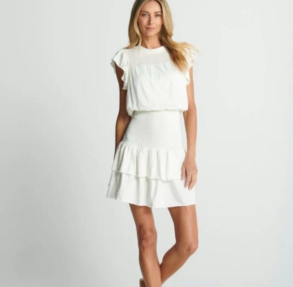 Anthropologie Sundays Ridley Smocked Mini Dress in coconut milk womens small